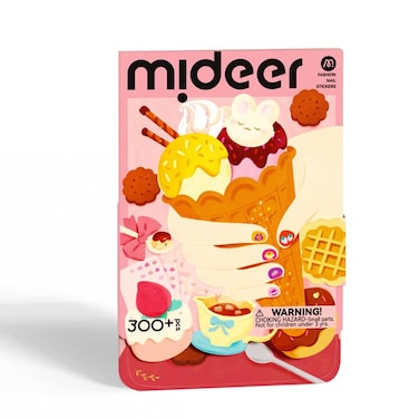 Mideer Nail Stickers - 300 Stickers For Kids - 4 Unique Styles: Glitter, Glow In The Dark, Laser, Diamond - Easy Peel, Sweat &amp; Water Resistant, Durable Material, Rounded Edges (Dessert Party)