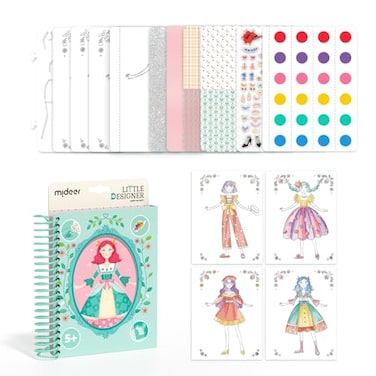 Mideer Fashion Design Sketchbook With Watercolor Painting, Princess Dress-up Activity Book With Stencils And Stickers, Fashion Designer Kits For Kids 5 6 7 (Sweet Tea Party)