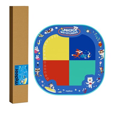 Mideer Magic Doodle Mat - Water-Based Reusable Drawing Mat For Kids, 80x80cm, Complete Art Set w/Brush, Stamps, Rollers, Odor-Free Canvas, Roll-Up For Easy Storage (Sports Day)