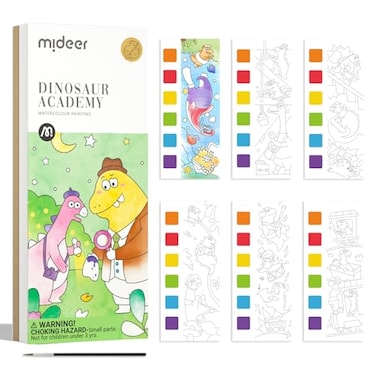 كتب تلوين مائية للأطفال من عمر 4 إلى 8 سنوات من إنتاج شركة ميدير، مجموعة كتب تلوين مائية صغيرة الحجم للأطفال الصغار (أكاديمية الديناصورات)