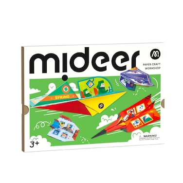 مجموعة أدوات Mideer للأعمال الورقية - فن طي الورق ثلاثي الأبعاد للأطفال مع خطوط طي مسبقة، لا حاجة إلى مقص أو غراء - ورق مقاوم للماء مع ملصقات ورسومات إبداعية (مذكرات الطيران)