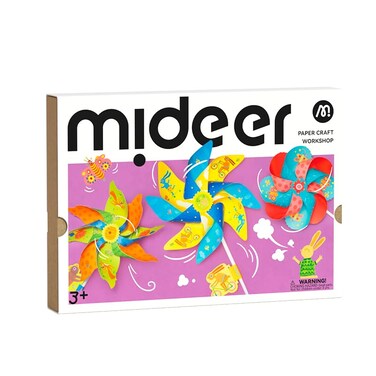 Mideer Paper Craft DIY Kit - 3D Origami For Kids With Pre-Fold Lines, No Scissors Or Glue Needed - Hydrophobic Paper With Creative Stickers &amp; Decals (Windmill Kingdom)