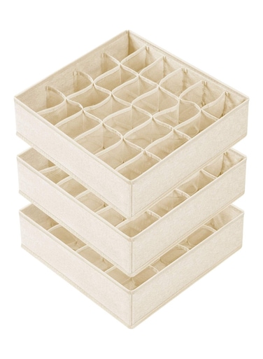 3 Pack Organizer Dividers, 64 Cell Fabric Foldable Cabinet Closet Organizers and Storage Boxes for Storing Socks, Underwear, Ties