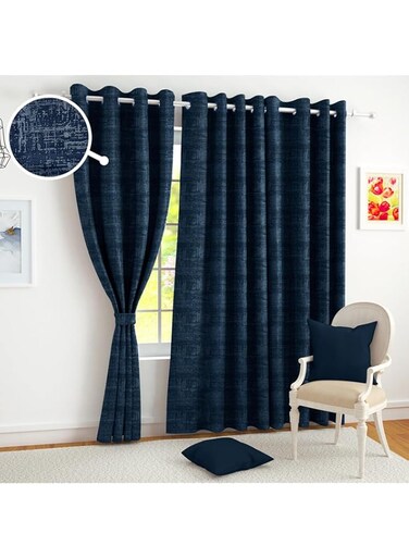 Story@Home Blackout Emboss Window Curtains 5 feet Long, Faux Silk, Thermal Insulated, Abstract Design Blackout Curtains for Living Room, 116 x 152 cm, Blue, 1 Piece, Perfect for Festive Gifting