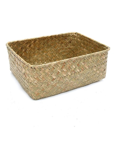 Straw Dried Flower Fruit Pot Basket Rattan Box Candy Earphone Organizer Primary Color 20*10*20cm