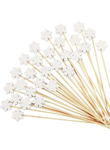 Picks - 100 Counts Decorative White Snowflake Toothpicks for Appetizers, 4.7 inch Long Bamboo Skewers Wooden Sticks for Winter, Fancy Party Decorations for Christmas, Wedding, Valentine's Day
