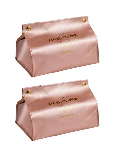 2Pcs Faux Leather Napkin Holder Home Car Tissue Case Box Paper Storage Pouch Multicolour 19.9x12x1.4cm
