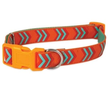 PETMATE RUBBER ADJUSTABLE DOG COLLAR 3/4 X 14-20 ORANGE CHEVRON