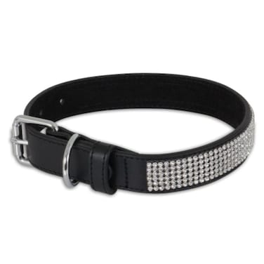 PETMATE BLING LEATHER DOG COLLAR 1" X 22" BLACK