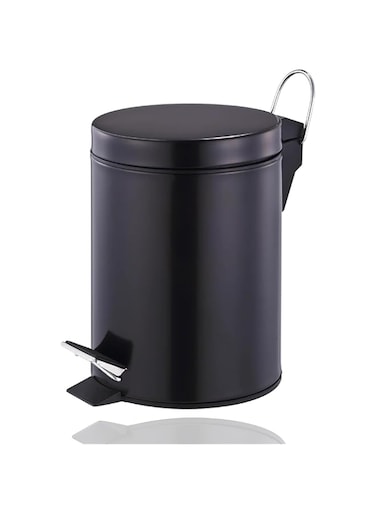 Sulfar Stainless Steel Pedal Bin 3L Black, Pedal Bin, Bathroom Pedal Bin 3L, Office Pedal Bin, Round Shape, Black, Size: H:24.5 x W:17 CM