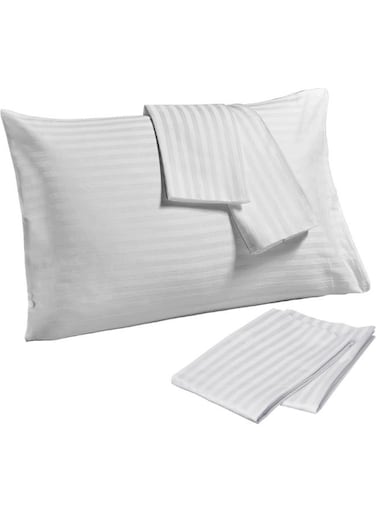Linen Klub PACK of 4 Standard Pillowcases- Luxurious 100% Cotton 250TC Sateen with Elegant 1 cm Stripe Design, Size: 50 x 75 cm, Crisp White for a Touch of Sophistication in Your Bedroom