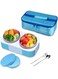 Stainless Steel Lunch Box for Kids Adults Insulated Bento Lunch Box with Tableware Bag 800ML 2 Compartment Divided Lunch Containers with Lids Leakproof (Blue)