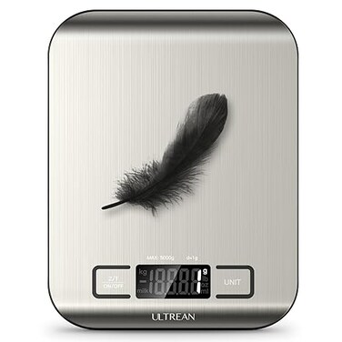 Digital Food Scale, High Precision Kitchen Scale, Measures in Grams and Ounces for Cooking and Baking, 5 Units with Tare Function, Stainless Surface (Batteries Included) - Silver