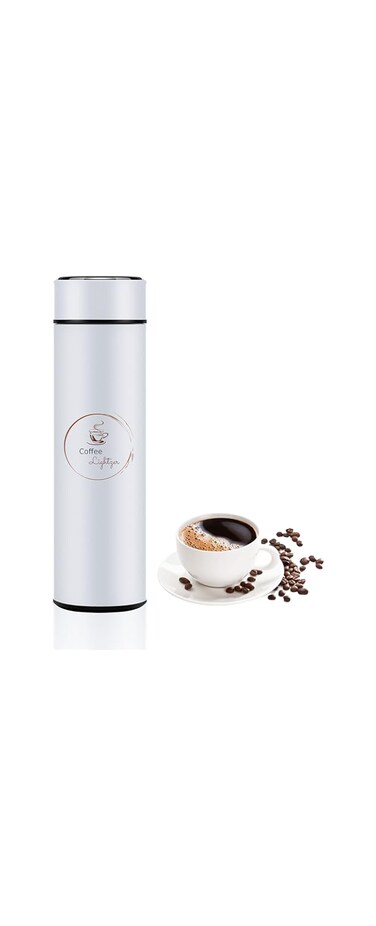 LIGHTZER Water Bottle Tea Infuser Bottle Thermoses Travel Mug with Smart LCD Touch Screen Keep Hot Or Cold Car Portable Travel Tea Coffee Vacuum Cup, 500ml White