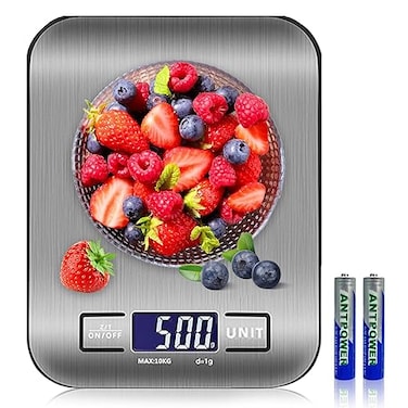 Najam Kitchen Scales Digital,Ultra Slim Food Scale with Large LCD Display, Stainless Steel,11lb/10kg(Silver)