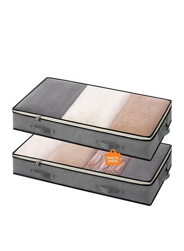 Under Bed Storage Containers - Foldable Closet Organizer with Clear Top, Sturdy Handles - 7L Capacity Storage Box for Clothing, Comforter, Blanket, and Shoe - 2 Pack, Soft-Sided, Gray