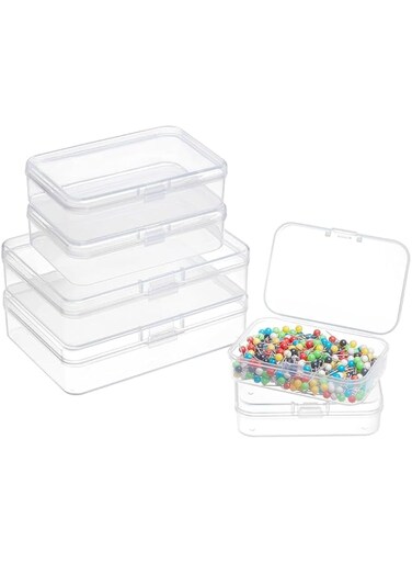 BENECREAT 12 Packs 3 Mixed Size Rectangular Clear Plastic Bead Storage Box with Flip-Up Lids for Small Items and Crafts Projects Organization