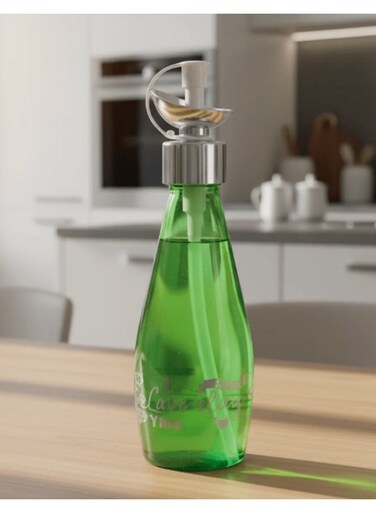Elegant Green Glass Oil Bottle with Pour Spout &acirc;&euro;&ldquo; Stylish Kitchen Oil &amp; Vinegar Dispenser, 250ml