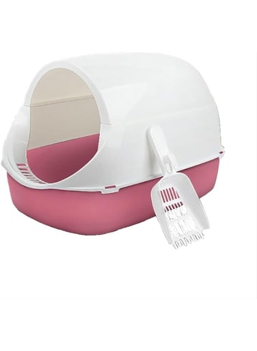 Benting Cat Litter Box Extra Large Fully Enclosed Cat Litter Box with Lid Splash Proof, Easy to Clean Easy to Install Litter Box for Home Use Cat Litter Box with Pedal and Litter Scoop (Pink)