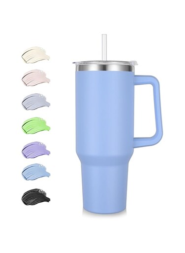 Rietore 40 oz Tumbler with Handle and Straw, Insulated Stainless Steel Tumbler with 2 In 1 Lid, Double Vacuum Travel Mug Coffee Cup, Modern Blue Pack 1