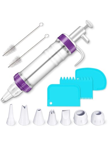 KASTWAVE Dessert Decorating Syringe Set, Cupcake Frosting Filling Injector with 7 Icing Nozzles and 3 Cream Scrapers Dessert, Cream Piping Syringe Nozzles Kits for Cake Cookies Dessert Decoration