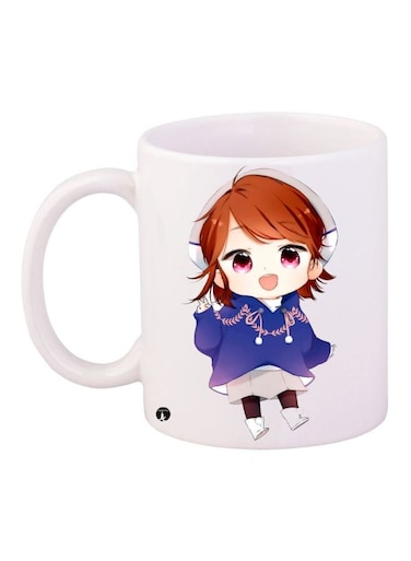 Cartoon Girl Printed Coffee Mug White/Purple/Brown