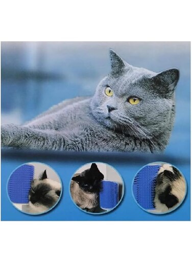 Corner Brush for Cats - Cat Corner Self Groomer Cat Grooming Wall Massage Brush with Catnip Softer - Cat Wall Comb Self Massage Tool for Long &amp; Short Fur Kitten Puppy Cat Corner Scratcher (Blue)
