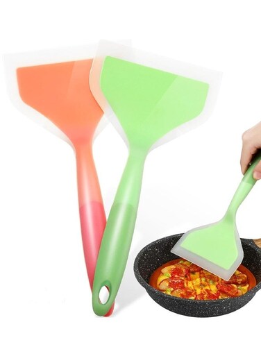 Pcs Silicone Spatula Turner, Wide Pancake Flipper, Tamagoyaki Shovel, BPA Free Non-Stick Egg Flipper for Omelette, Pizza, Steak &amp; Fish
