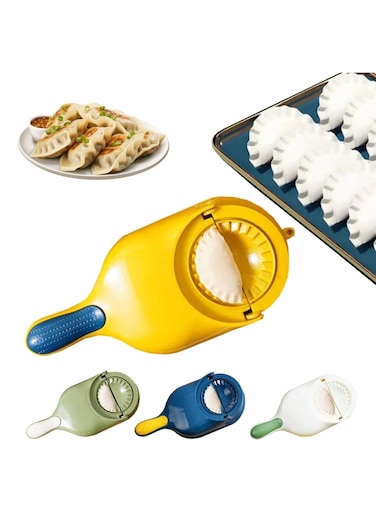 2 In 1 Dumpling Maker, Dumpling Skin Maker Mould, Kitchen Dumpling Making Tool with Stuffing Spoon, Multi-function DIY Manual Dumpling Press Molds Set (Yellow)