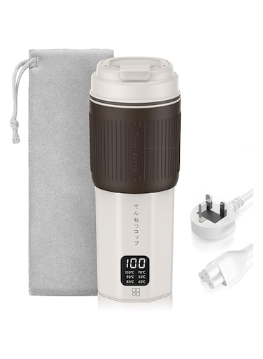 Travel Kettle, 450ml 300W with 6 Temperature Control Small Portable Kettle, Overheat Protection Electric Kettle, Stainless Steel Leakproof Design Small Kettle 100-240V (Cream White)