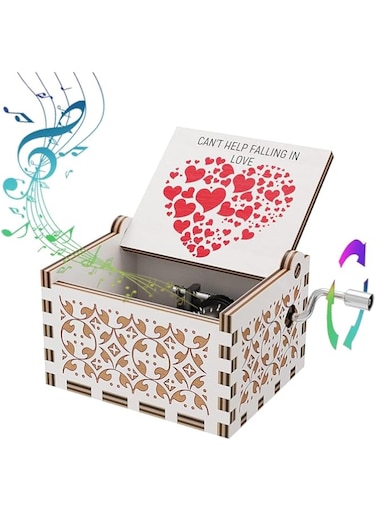BIGTHREE&reg; Wooden Music Boxes, Can't Help Falling in Love Music Box, Gifts for Wife Girlfriend Women, Vintage Wooden Hand Crank Music Box, Birthday Valentine Wedding Anniversary Romantic Gift (White)