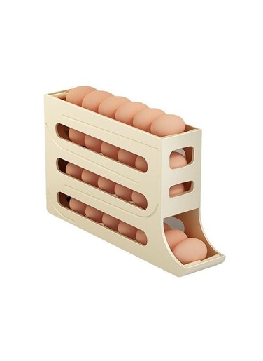 Four-tier slide egg storage box, 30 egg refrigerator egg holders, large capacity refrigerator egg dispenser, space-saving kitchen countertop storage box (milk white)