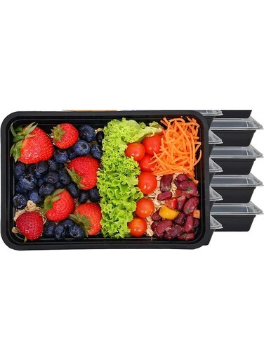 [5 Pack] Compartment Black Base with Lids Food Storage Container (32 oz)   Disposable Food Container   Meal Preparation Containers   Lunch Boxes Microwave   Freezer Safe (1-Compartment)