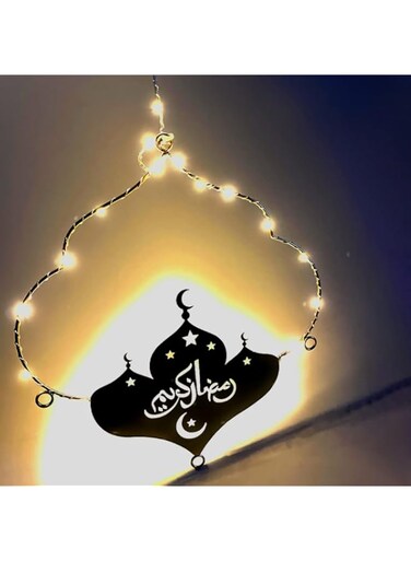 MOONCEE Moon Star Ramadan Decoration Light Lantern Light Ramadan Kareem Golden Metal Islamic Decor LED Fairy Lights, Eid Mubarak, Home Decoration Muslim Night Light Battery Powered (Warm White)