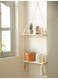 2-Tier Hanging Rope Wall Shelf with Beads, floating shelf Boho Style Wooden Organizer Rack for Living Room Bedroom Balcony