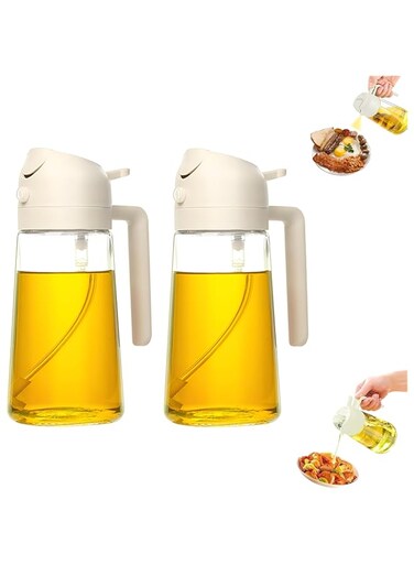 Fixwal&reg; 2 in 1 Olive oil Spray Bottle, Air Fryer Cooking oil Sprayer, Extra Virgin Oil Dispenser Gadget, 16oz/470ml Glass Bottle, Oil Bottle for BBQ, Frying and Salad.