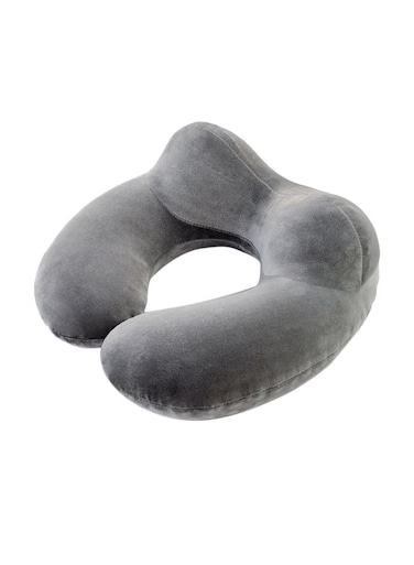 Inflatable U Shape Travel Pillow Cotton Grey 9.7 x 6.3 x 2cm