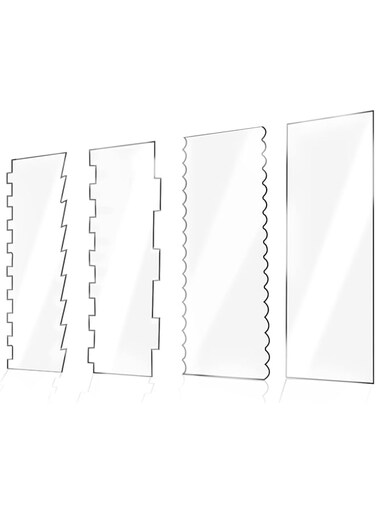 TTSAM 4 Pieces Large Clear Acrylic Cake Scraper Set Cakes Smoother Scraper Cake Stripes Edge Contour Comb for DIY Icing Frosting Buttercream Cream Decorating Kitchen Baking Tool Mousse Pastry Cutter
