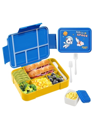 Lunch box for kids school Bento box style, Lunch Box with 5 Compartments Cutlery Set, Leak-Proof Bento Box Snack Boxes for Kids Adults School, Picnic, Trips (Blue) 1330ML