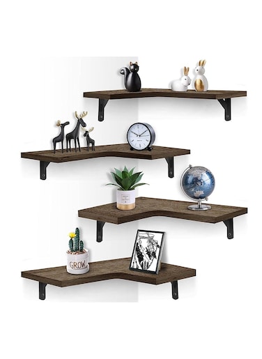 COOLBABY Corner Floating Shelves for Wall Set of 4 Rustic Wood Wall Shelves Storage Display Shelf Decor