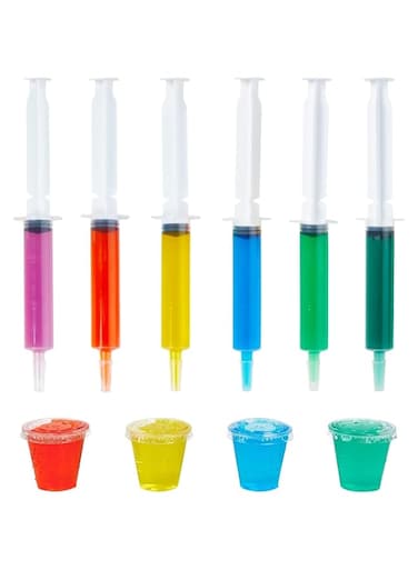 THE WHITE SHOP 50 PCS Jelly Shot Set, Include 25 1.5 OZ Syringes and 25 2 OZ Small Cups with Lids, Reusable Jelly Shot Containers and Plastic Cups Great for Halloween Thanksgiving Christmas Party