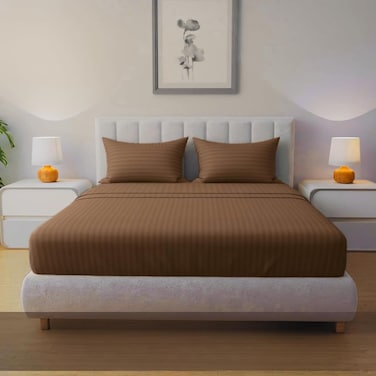 MUSA Striped 3 Piece Fitted Sheet Set King Size - Hotel Quality Fitted Sheet &amp; Pillowcases