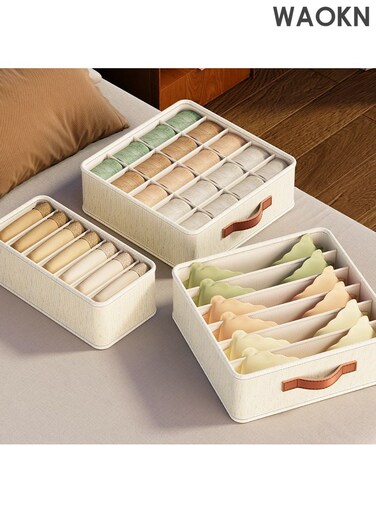 3pcs Wardrobe Clothes Organizer Sock Underwear Drawer Organizer Dividers Cell Foldable Linen Dresser Closet Organizers and Storage Bins for Clothing, Baby Clothes, Bra, Panty, Scarf, Ties, Scarves