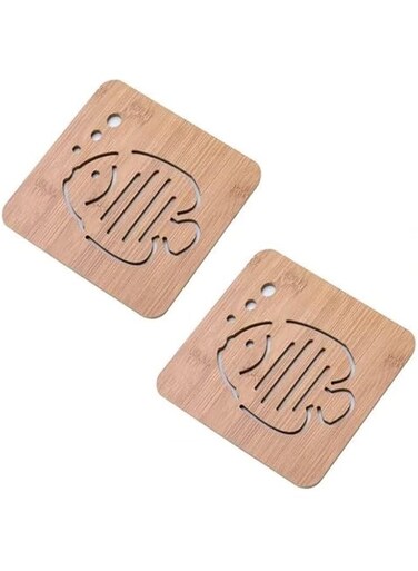 SOLDOUT&trade; 2 PCS Fish Shaped Wooden Placemat Trivet Tea Mat Dining Table Insulating Mat Eco-Friendly Useful Kitchen Accessory &amp; Decor (15 CM, Pack of 2)