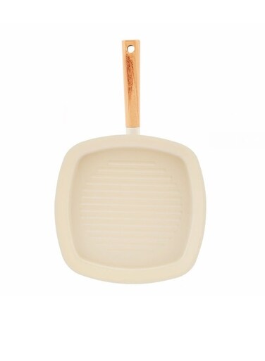 Swiss Crystal High Quality Ceramic Coating Non-Stick Grill Pan - 28cm - Natural Wood Handle - Beige