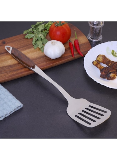 Stainless Steel Slotted Turner Silver/Brown 35.8x7.8cm