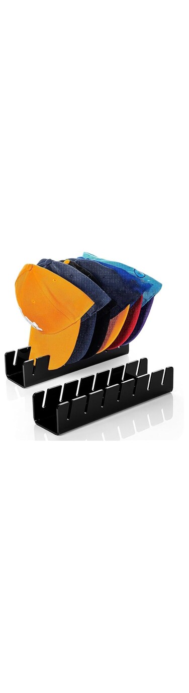 P PIPITA Hat Rack for Baseball Caps Display and Organizer - No Install Acrylic Hat Holder for 14 Baseball Caps for Bedroom, Closet, Slip-Resistant Hat Hangers for Closet Storage Dresser (2 Pack Black)