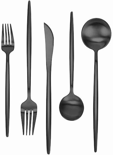 Stainless Steel Flatware Set Matte Black Silverware Set 5 Pieces Service for 1 Kitchen Utensil Set Tableware Cutlery Set Satin Finished Polished and Dishwasher Safe