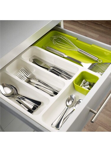 Store Polypropylene Drawer store Expandable Cutlery Tray White/Green