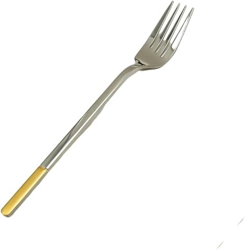 Liying 6Pcs Gold Topper Design Stainless Steel Dinner Fork Set 21cm x 2.5cm, Modern Silver Big Fork for Home, Kitchen, Restaurant, Fine Edge &amp; Mirror Polished, Dishwasher Safe